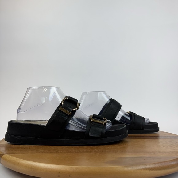 Womens Dolce Vita Soya Black Leather Strappy Buckle Slides Sandals Size 9 M GUC - Picture 1 of 9